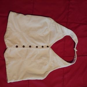 Reversible women's y2k fitted halter corduroy white retro boho crop top vest